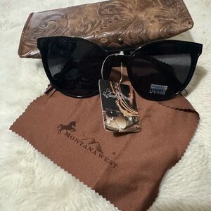 Montana West Black Cat-Eye Sunglasses with Brown Case